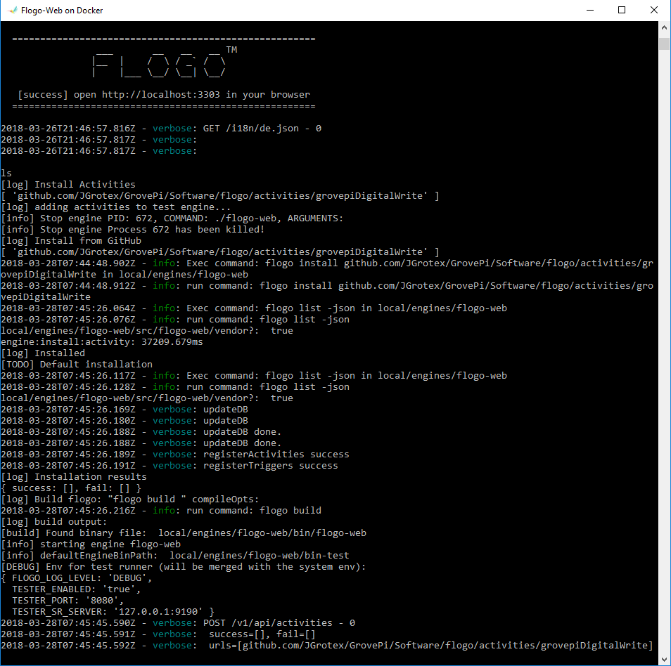 Flogo WebUI Console Log. Flogo WebUI Console